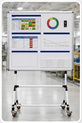 Tablero de gestión visual personalizado con información impresa y superficie para escritura
