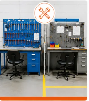 Puestos de trabajo industriales con diferencias de organización y estandarización visual