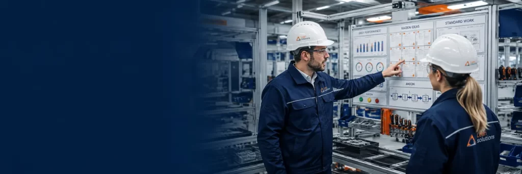 Ingenieros de Lean Solutions aplicando Lean Manufacturing en una planta industrial