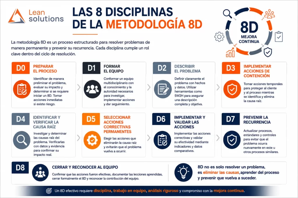 Las 8 disciplinas de la metodología 8D para resolver problemas